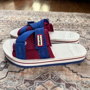 Hunter Women's Original Flatform Beach Slides - Burgundy/Blue Size 7
